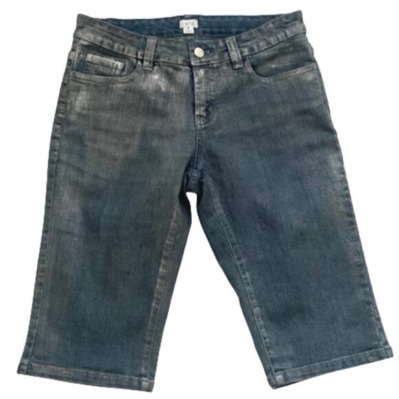 Cache Shorts Blue Denim Brushed Silver Shimmer Knee Length Bermuda Shorts Size 4 - Picture 1 of 12